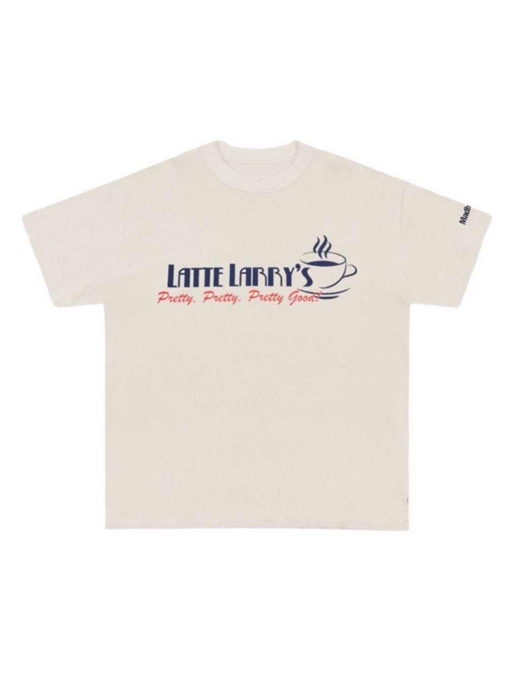 MADHAPPY x CURB YOUR ENTHUSIASM Latte Larry's Tee Cream Blue Ref Small Unisex